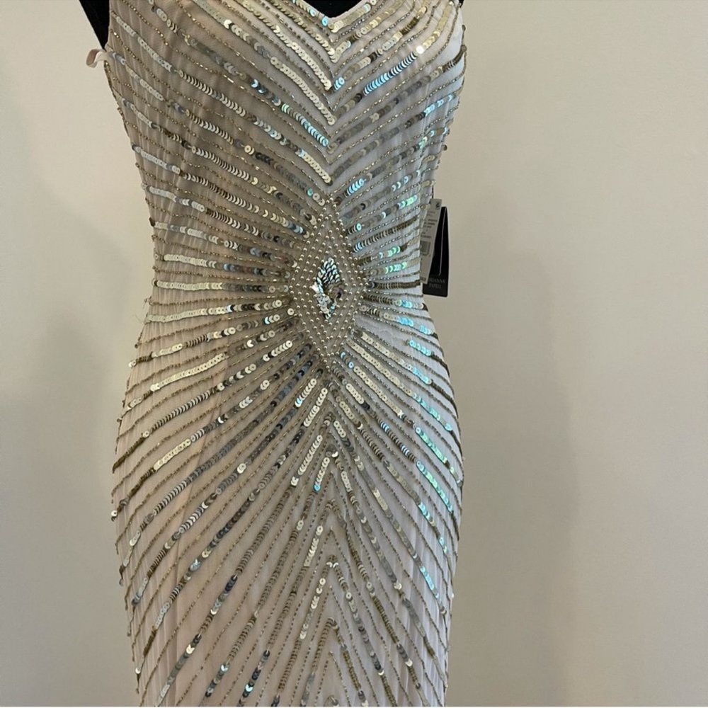 Aidan Mattox Metallic Chevron Sequin sleeveless long gown - Picture 7 of 11